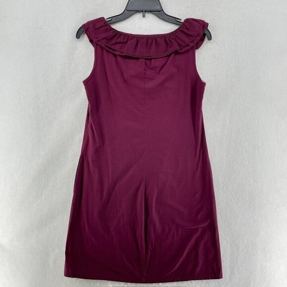 Sunhee Moon Dress Women's Sz 1 Purple Shift Round Neck Pleated Ruffle Sleeveless - Picture 2 of 9